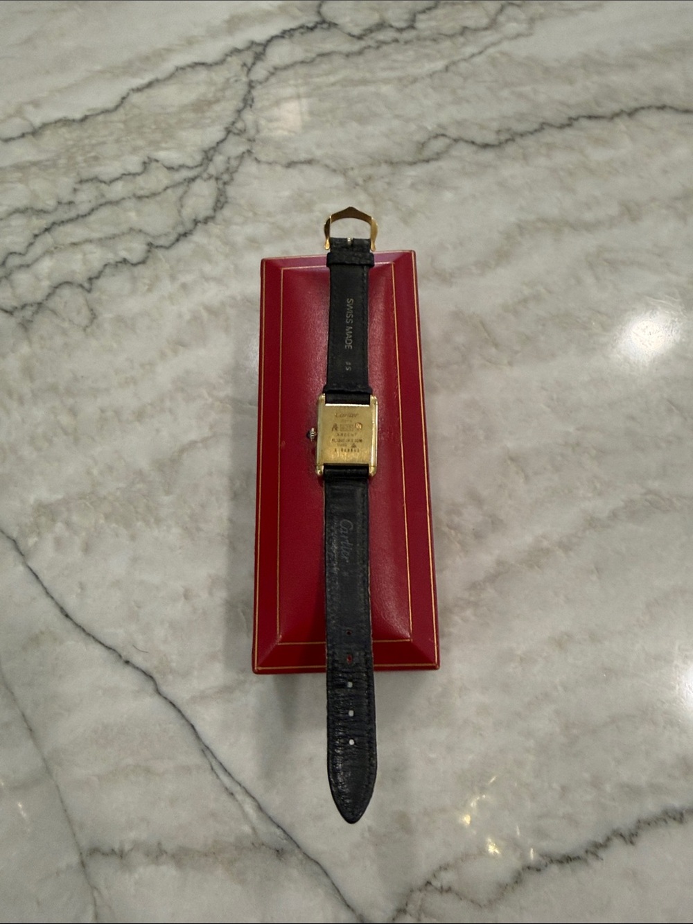 Cartier de Must Women’s Gold-Vermeil Tank Watch with Black Leather Strap VINTAGE - Picture 4 of 13